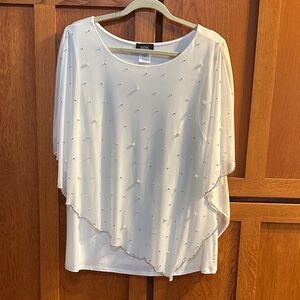 MSK white rhinestone and pearl beaded Women's Blouse XL